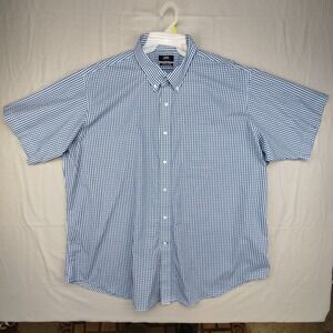 Berkley Jensen Shirt Mens XXXL Blue Gingham Wrinkle Free Button Up Short Sleeve